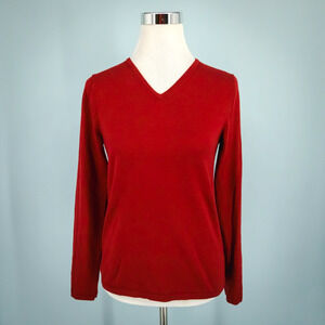 Pendleton Size Small S Red V Neck Long Sleeve 100% Merino Wool Pullover Sweater